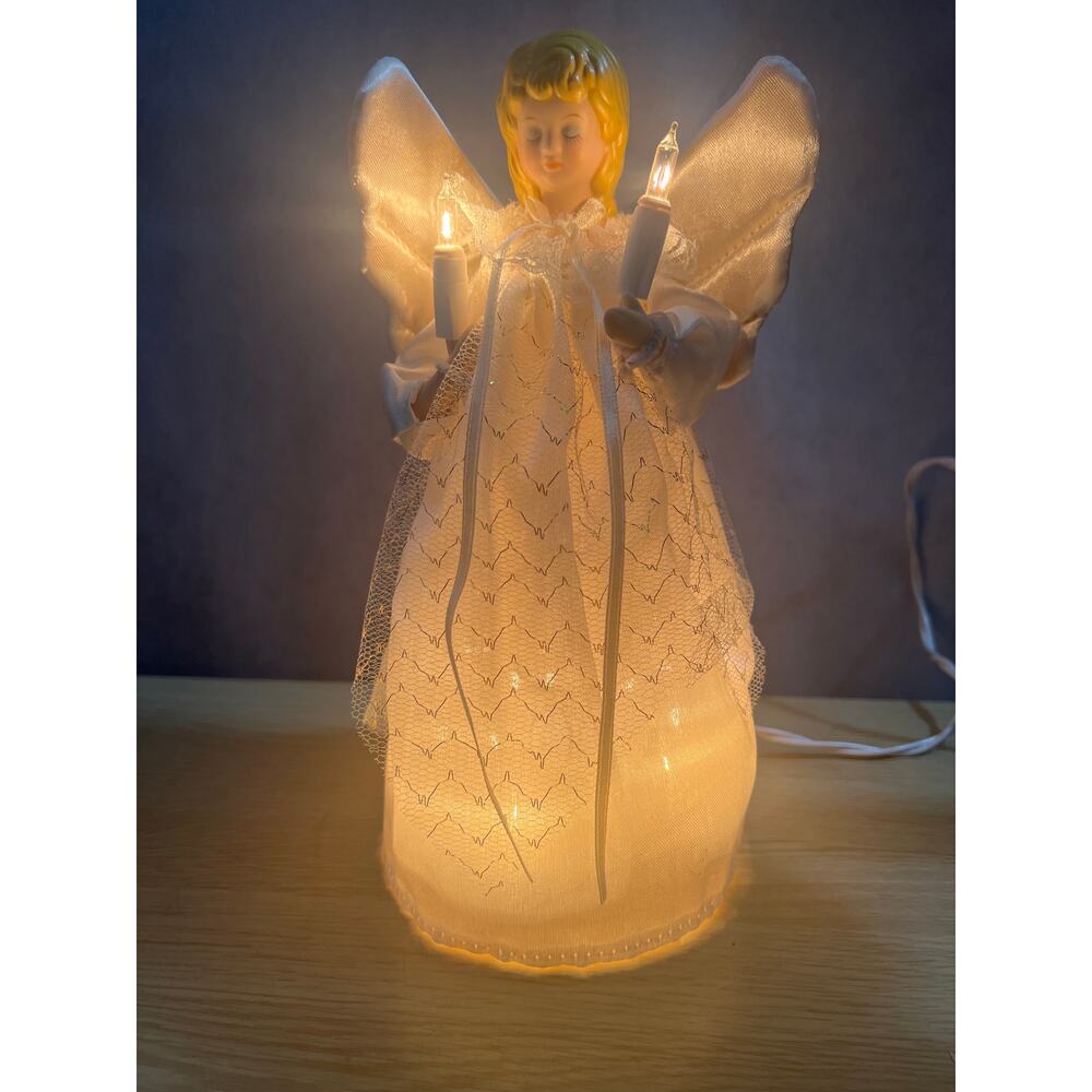 Elegant White & Lace Lighted Angel Tree Topper - 10 Lights